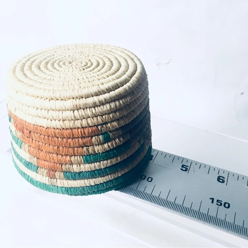 Coiled Mini Tagine Basket Moroccan Thai Cameroon Cream Green Olive Tan Orange